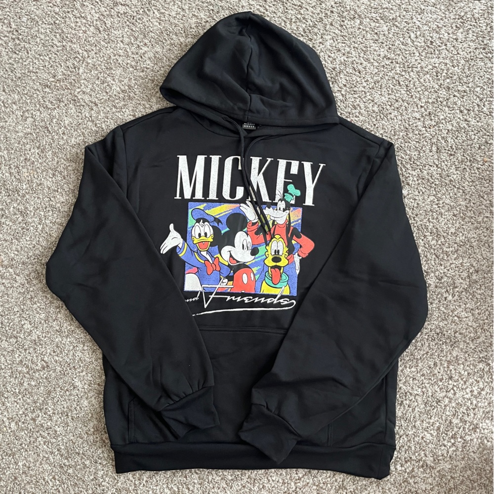 Walt Disney Mickey Mouse with friends drawstring hoodie unisex large black New